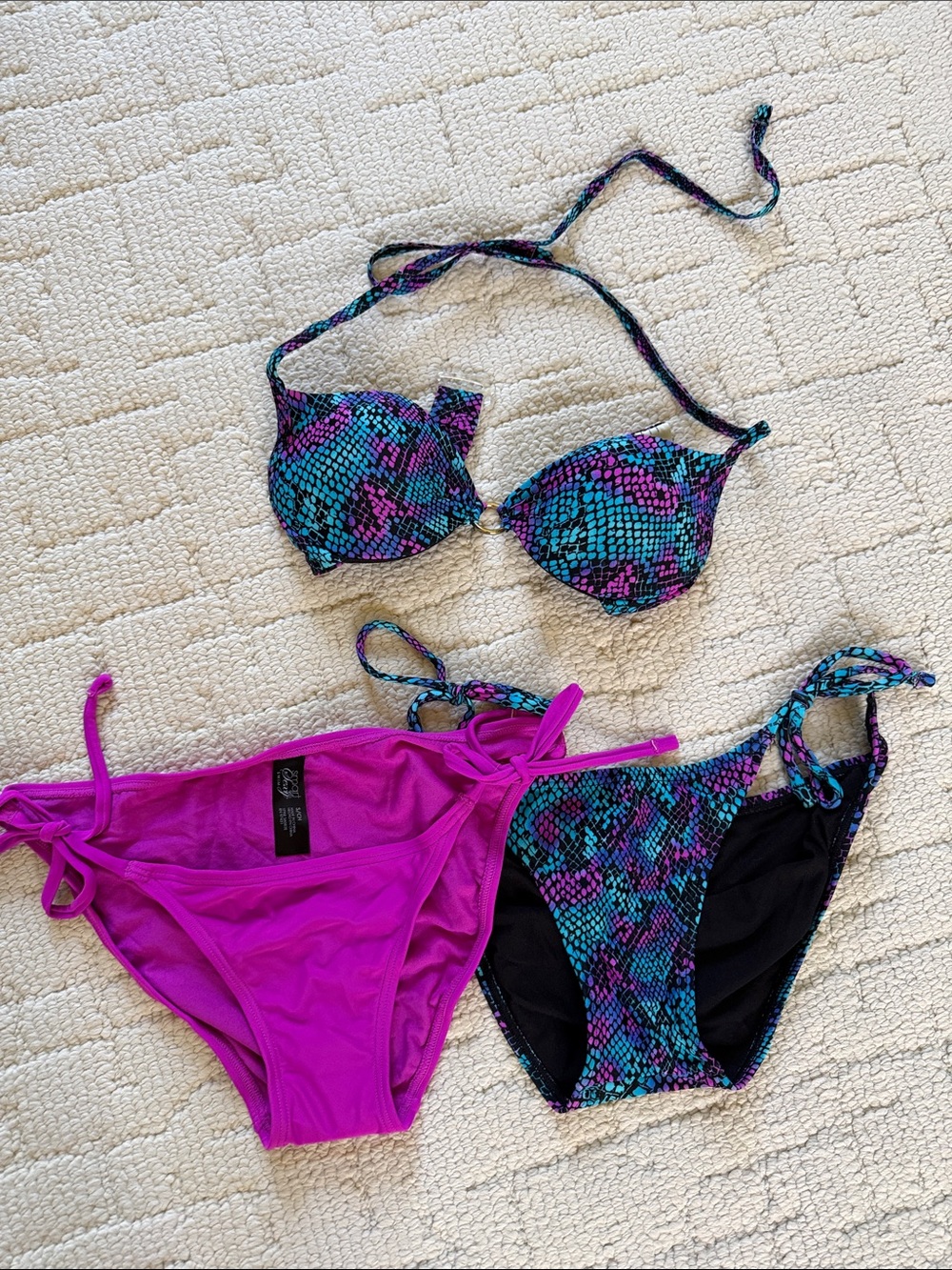 Hot Pink & Teal Snake-Print Bikini Set